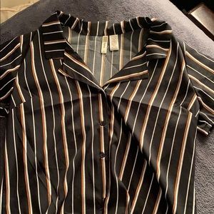 short sleeve striped button up blouse